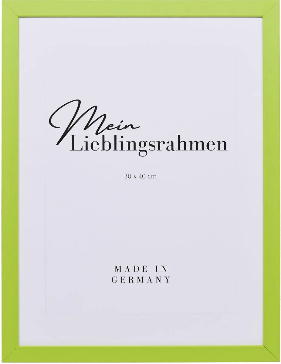 Frontansicht eines grünen Bilderrahmens mit geschlossener, glatter Oberfläche und würfelförmigem Profil