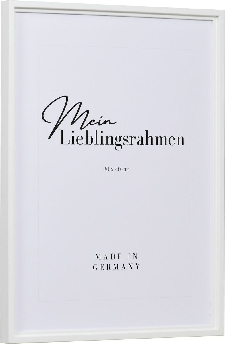 Seitenansicht eines barocken, weissen Holzrahmens mit flacher Hohlkehle und in Retro Optik