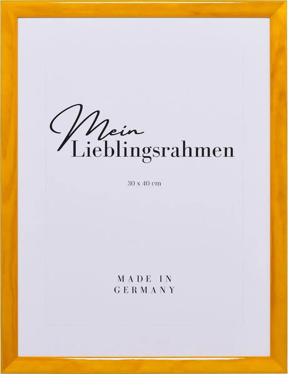 Frontansicht eines honigfarbenen Bilderrahmens mit glatter Hochglanz-Oberfläche und sichtbarer Holzstruktur