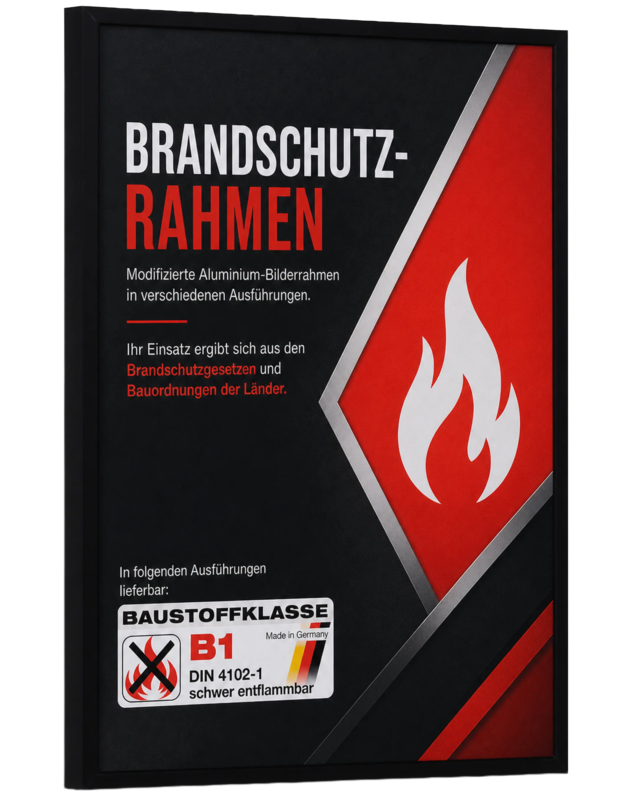 Bilderrahmen Aluminium Mika Brandschutz Zertifikat B1 Schwarz – Seitenansicht