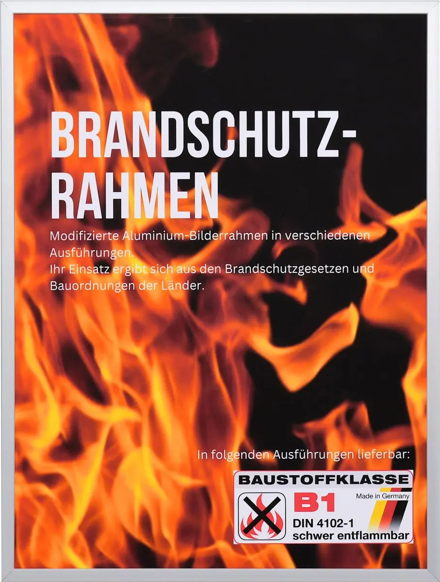 Frontansicht eines silbernen Brandschutzrahmens aus Aluminium