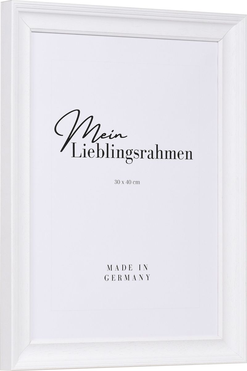 Seitenansicht eines Holzbilderrahmen im Landhausstil in der Farbe Weiss
