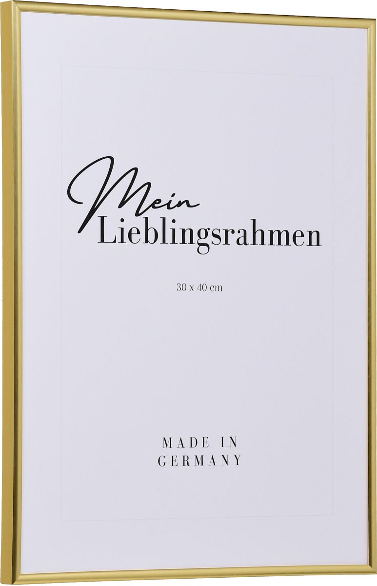 Seitenansicht eines goldenen, schmalen Kunststoffrahmens mit Halbrundprofil