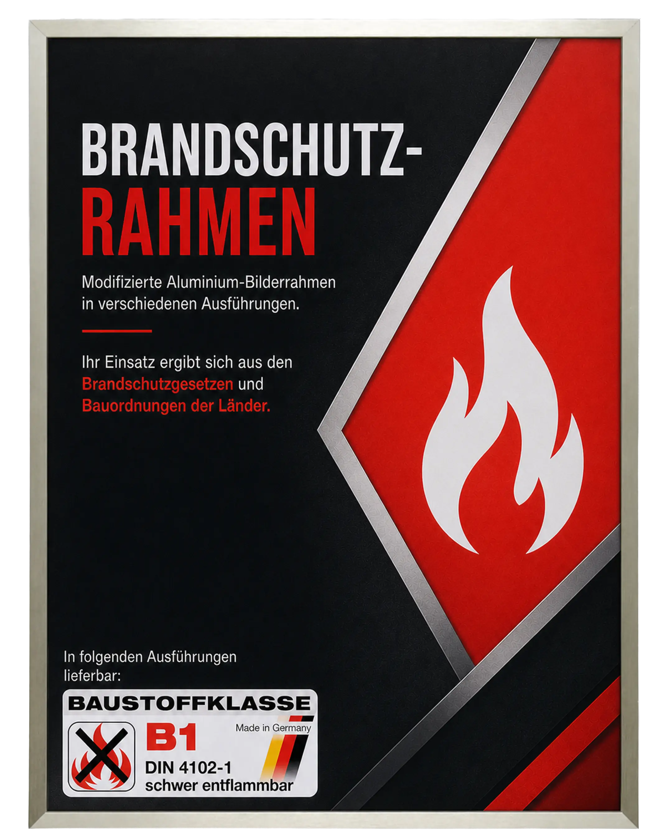 Bilderrahmen Aluminium Mika Brandschutz Zertifikat B1 Champagner – Frontansicht