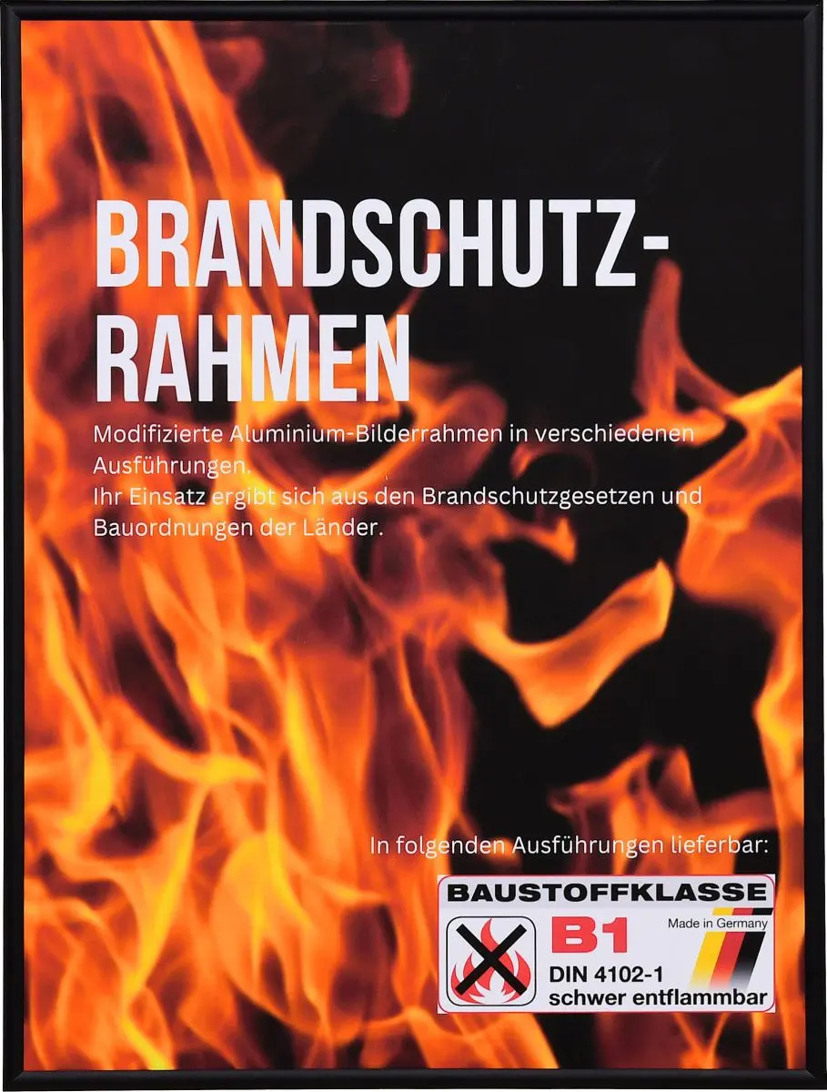 Frontansicht eines schwarzen Brandschutzrahmens aus einem Halbrundprofil aus eloxiertem Aluminium