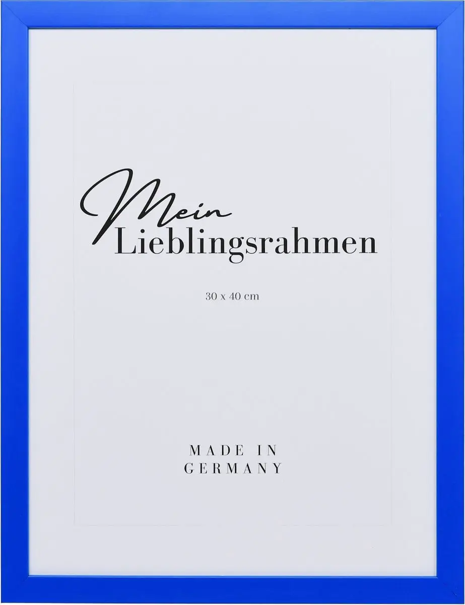 Frontansicht eines marineblauen Bilderrahmens mit geschlossener, glatter Oberfläche und würfelförmigem Profil