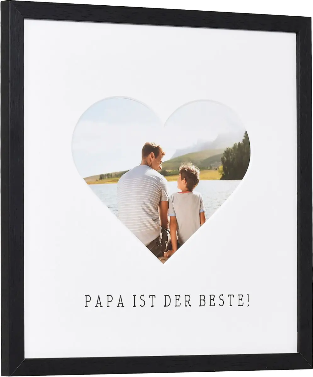 Bilderrahmen mit Herzpassepartout für Papa in 30x30, schwarz - Seitenansicht seitliche Ansicht eines Bilderrahmens mit Herzausschnitt für Papa in der Farbe Schwarz