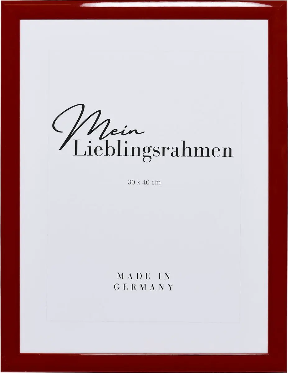 Frontansicht eines roten Holzrahmens mit leicht abgerundeten Kanten und Hochglanzlackierung 