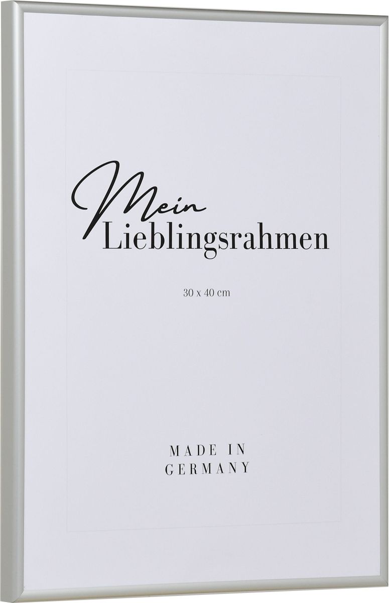 Seitenansicht eines silbernen, modernen Rahmens aus eloxiertem Aluminium mit robustem Halbrundprofil 