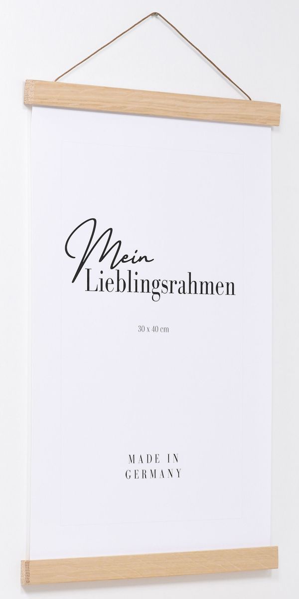 Seitenansicht eines eichenfarbenen Holz-Posterhängers