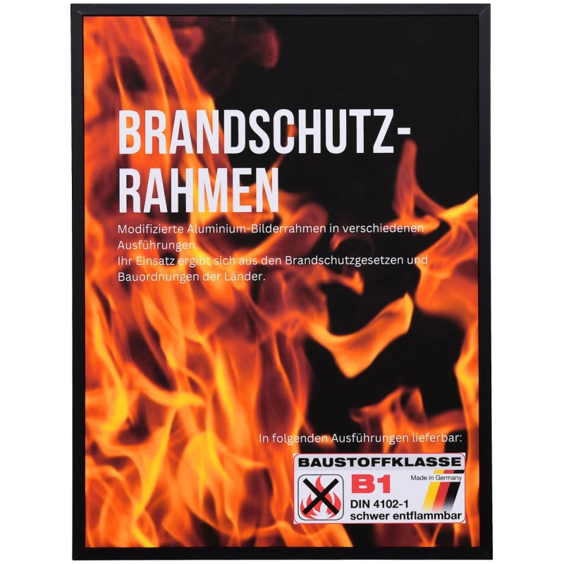 Bilderrahmen Aluminium Mika Brandschutz Zertifikat B1 Schwarz 13x18 cm Antireflexglas
