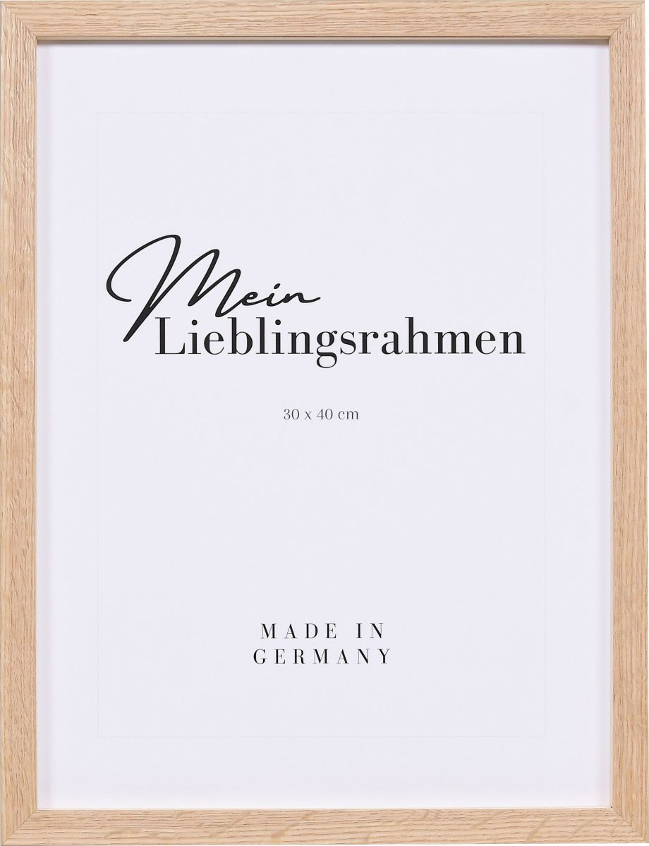 Frontansicht eines Massivholzrahmens aus Eiche mit natÃ¼rlicher Maserung mit Abstandsleiste