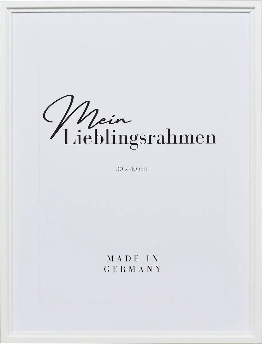 Frontansicht eines weissen Bilderrahmens mit kantigem, modernen Profil und nach innen abgestuften Leisten für eine tiefenwirkende Optik