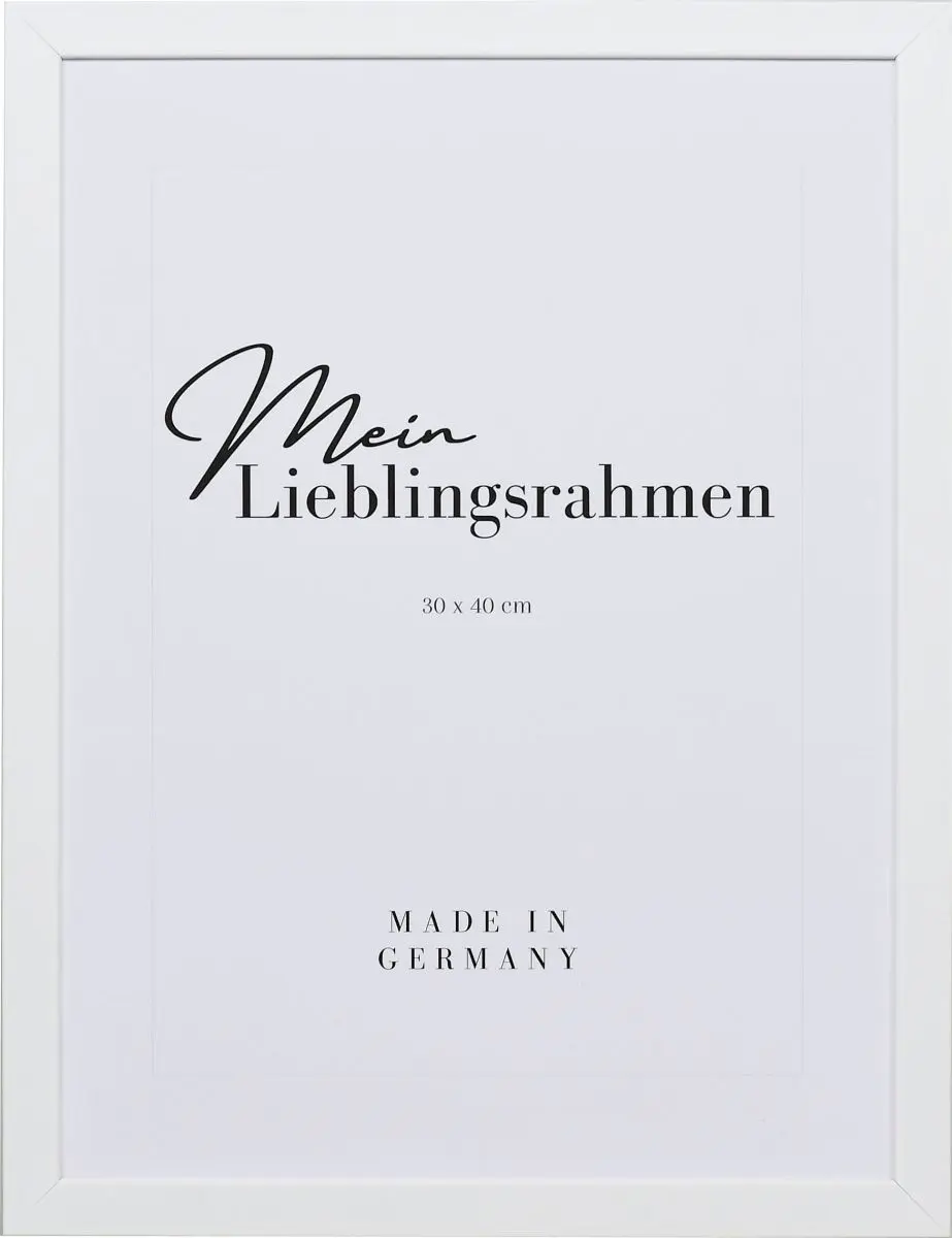 Frontansicht eines weissen Bilderrahmens mit geschlossener, glatter Oberfläche und würfelförmigem Profil