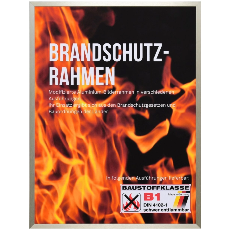 Bilderrahmen Aluminium Mika Brandschutz Zertifikat B1 Champagner 40x50 cm Museumsglas UV 70%