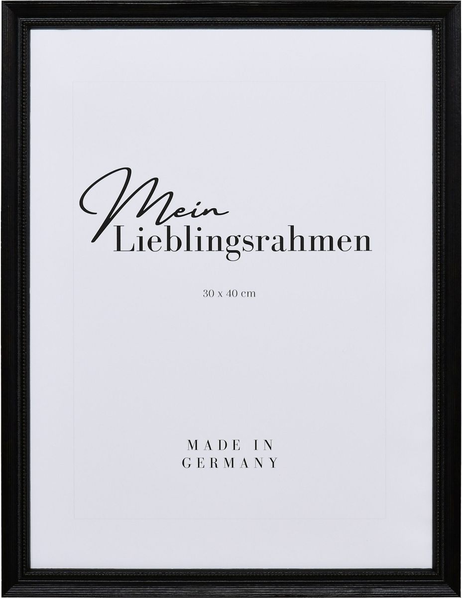 Frontansicht eines kleinen, schwarzen, barocken Bilderrahmens DinA6