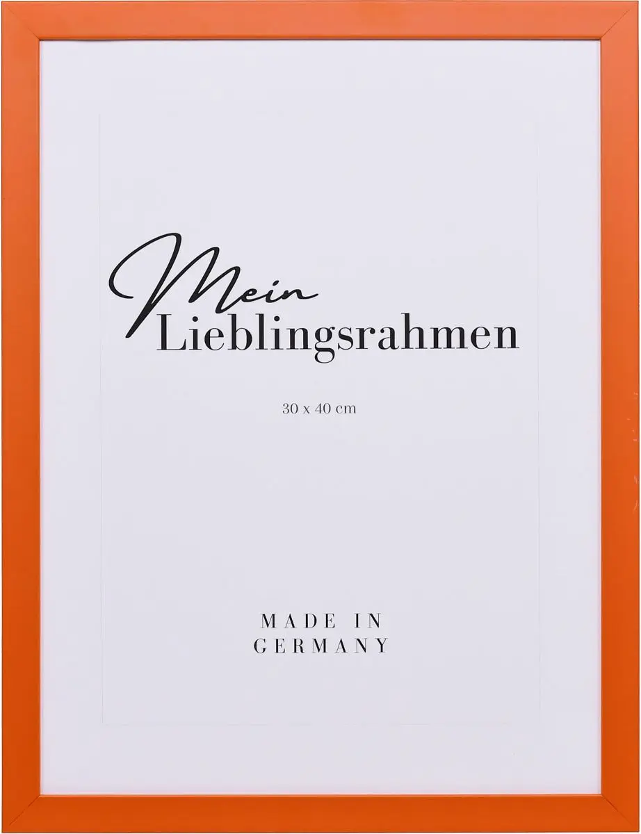 Frontansicht eines orangenen Bilderrahmens mit geschlossener, glatter Oberfläche und würfelförmigem Profil