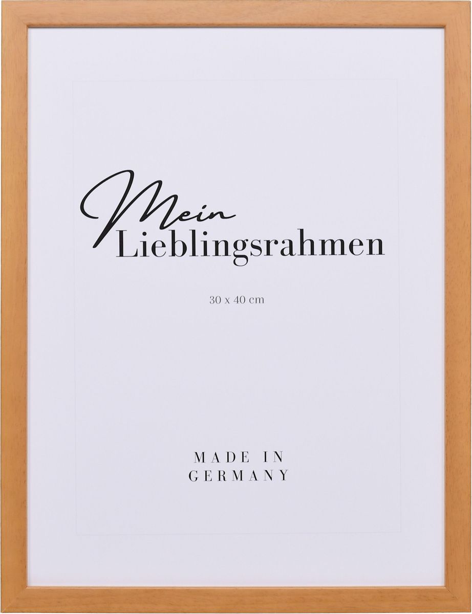 Frontansicht eines honigfarbenen Bilderrahmen, A4, mit glatter Oberfläche und schlichtem Design