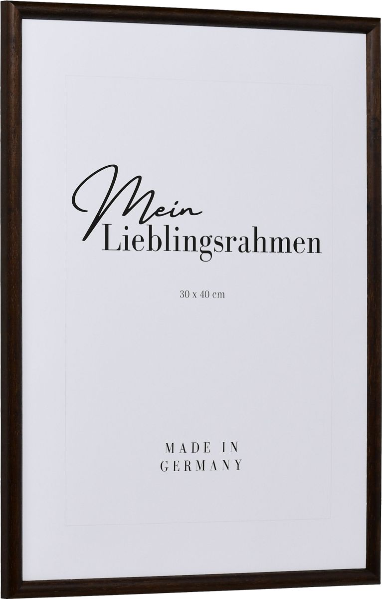 Seitenansicht eines klassischen, offenporigen Holzrahmens in der Farbe Wenge mit schmalem Halbrundprofil