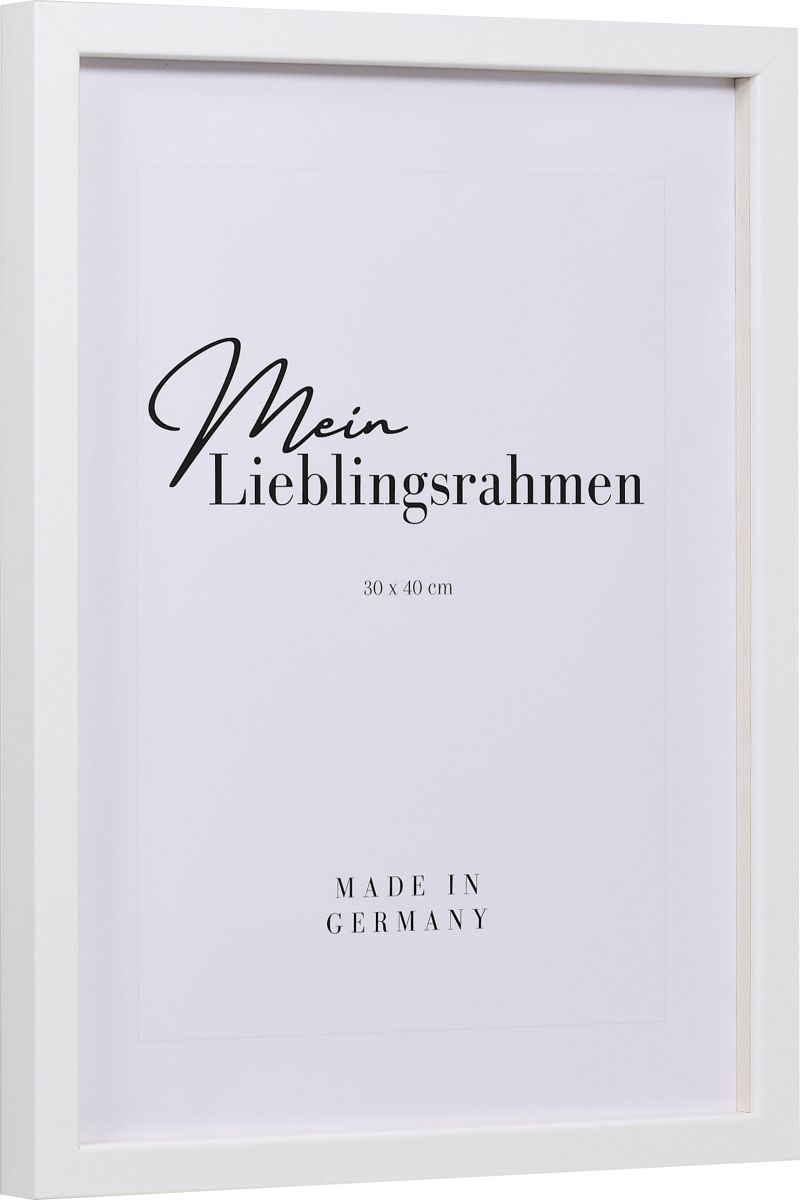 Seitenansicht eines weissen Bilderrahmens A4 mit glatter Oberfläche und schlichtem Design