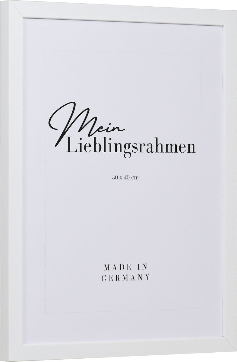 Seitenansicht eines weissen Bilderrahmens mit geschlossener, glatter Oberfläche und würfelförmigem Profil