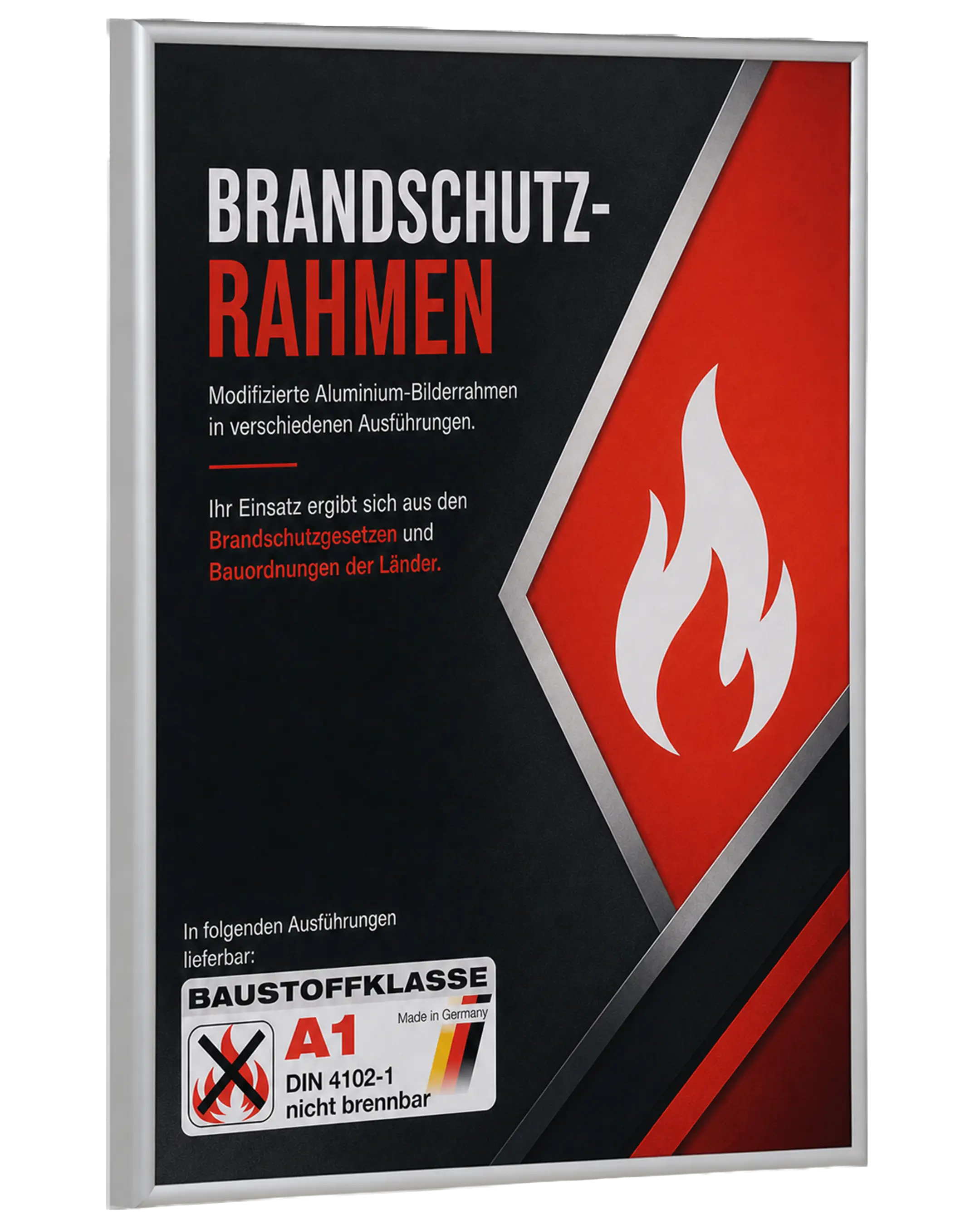 Bilderrahmen Aluminium Noah Brandschutz Zertifikat A1 Silber – Seitenansicht