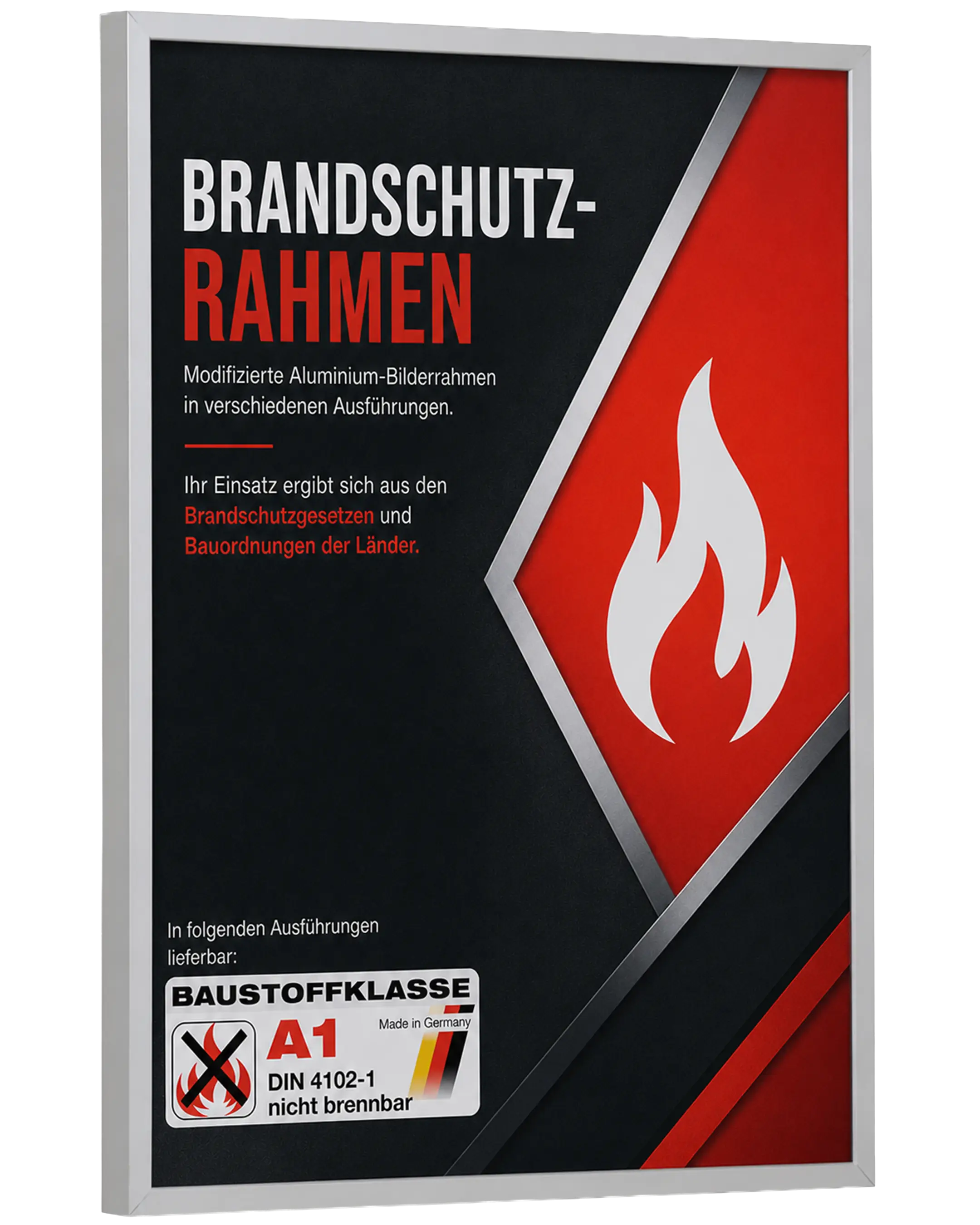 Bilderrahmen Aluminium Mika Brandschutz Zertifikat A1 Silber – Seitenansicht