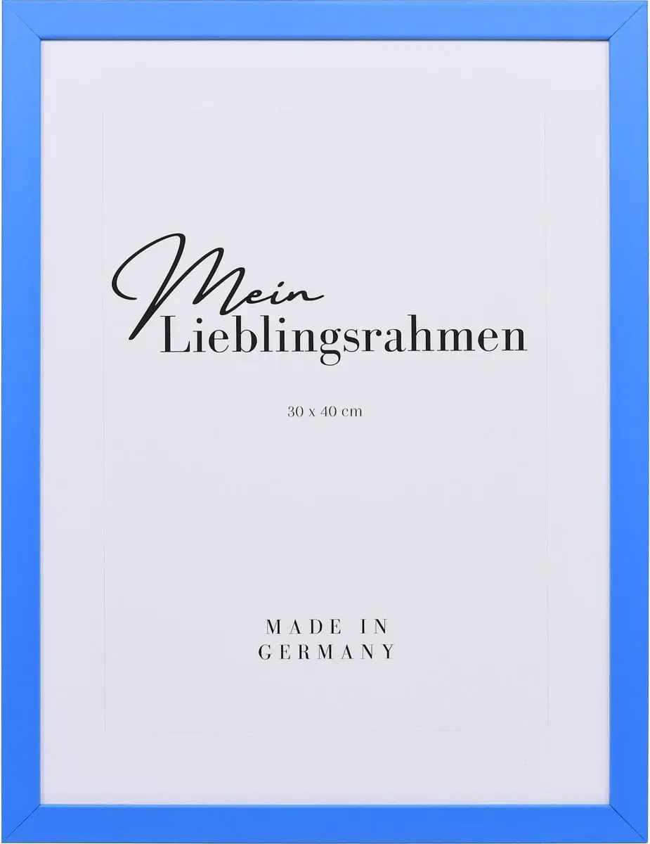 Frontansicht eines blauen Holzrahmens mit geschlossener, glatter Oberfläche und würfelförmigem Profil