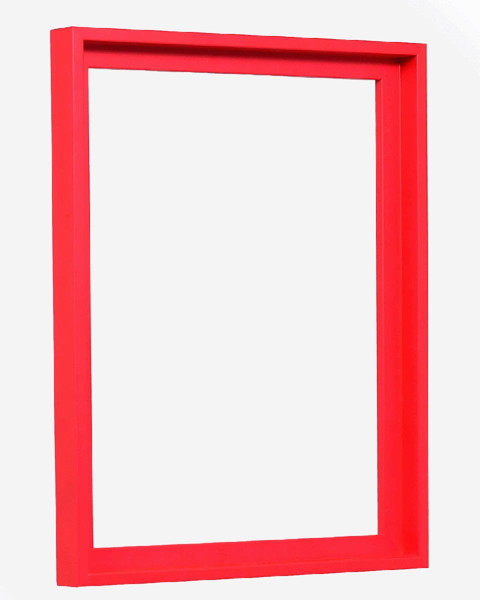 Seitenansicht des Schattenfugenrahmens Jill in leuchtendem Neon-Rot für Leinwandbilder