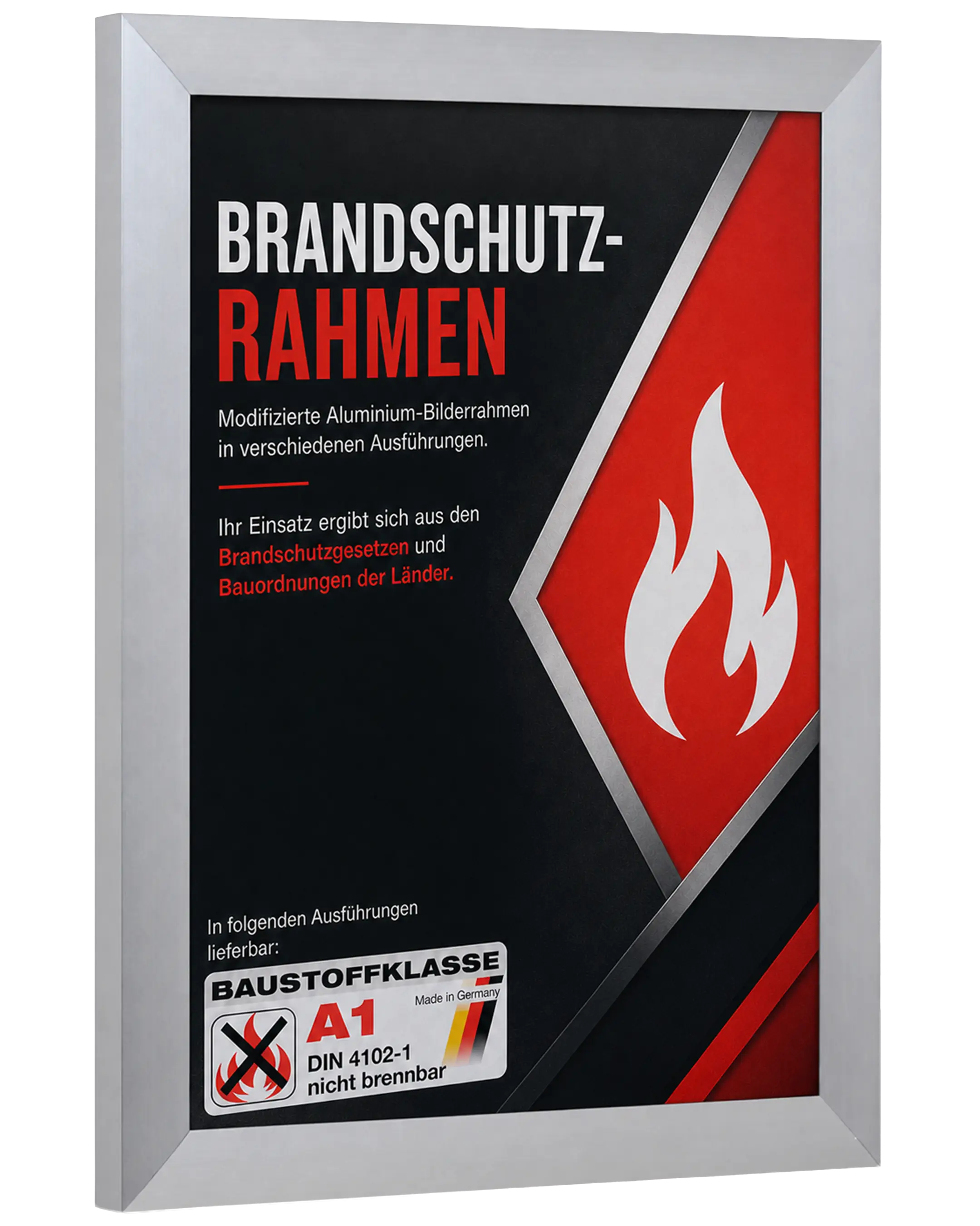 Bilderrahmen Aluminium Costa Brandschutz Zertifikat A1 Silber – Seitenansicht