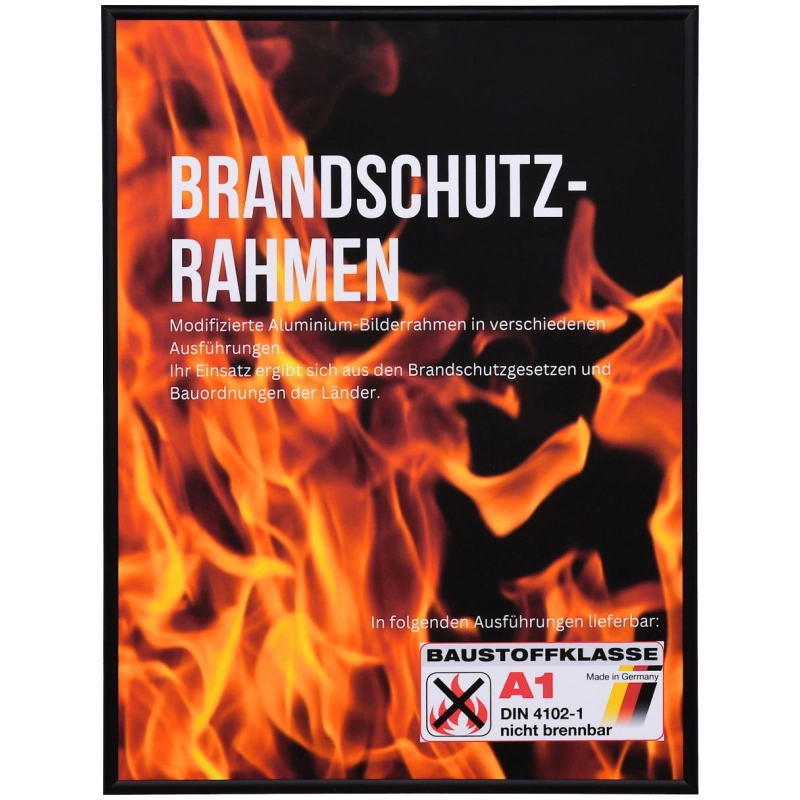 Bilderrahmen Aluminium Noah Brandschutz Zertifikat A1 Schwarz 70x70 cm Antireflexglas