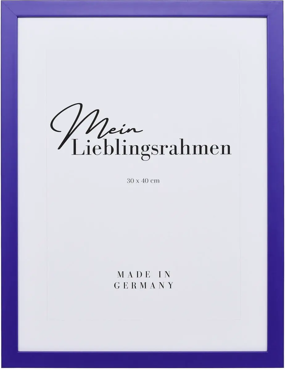 Frontansicht eines lila Bilderrahmens mit geschlossener, glatter Oberfläche und würfelförmigem Profil