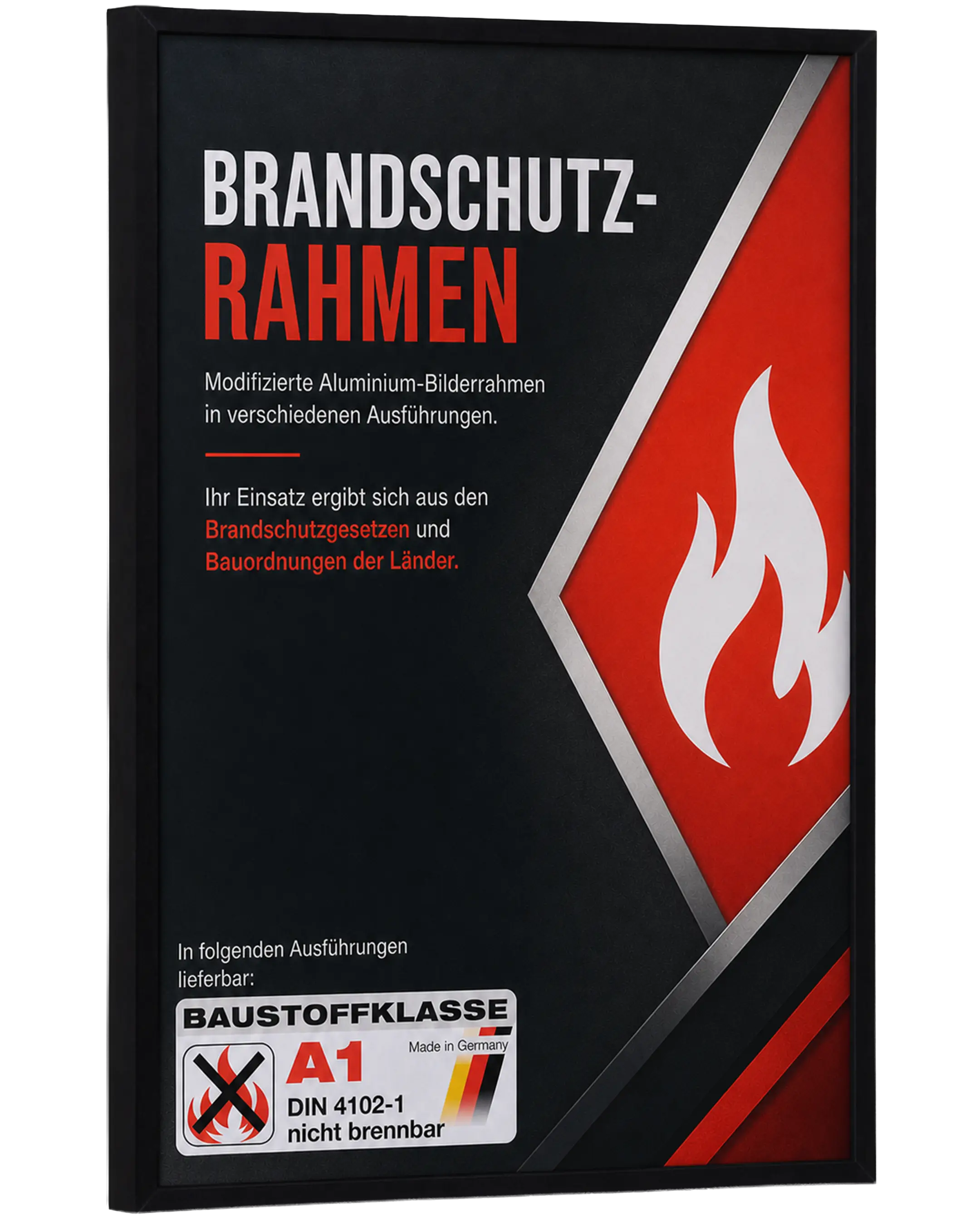 Bilderrahmen Aluminium Mika Brandschutz Zertifikat A1 Schwarz – Seitenansicht