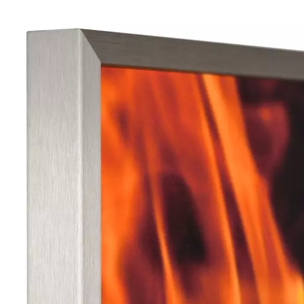 Ansicht der Ecke eines anthrazitfarbenen, kantigen, stabilen Brandschutzrahmens aus eloxierten Aluminium