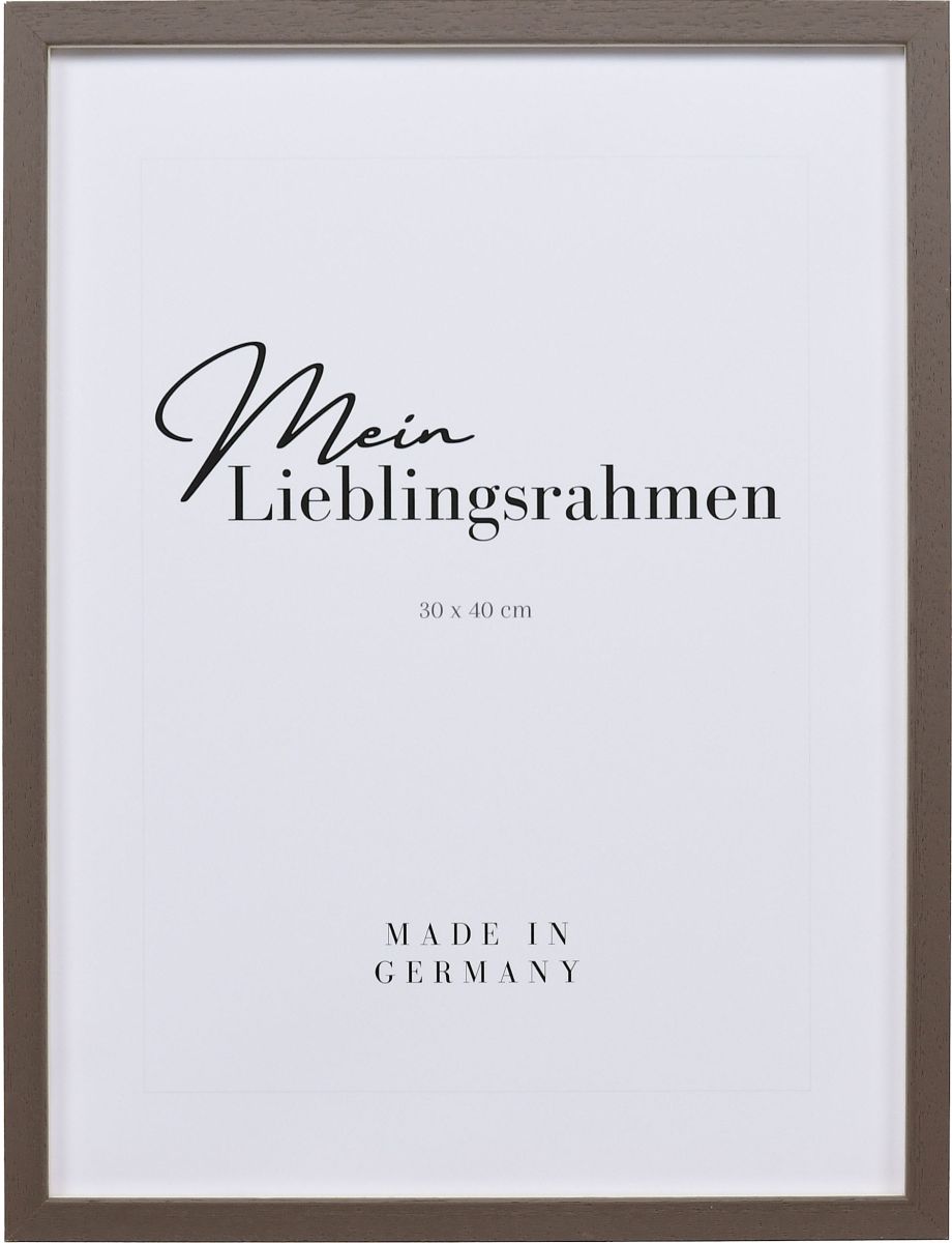 Frontansicht eines dunkelbraunen, schmalen Bilderrahmens