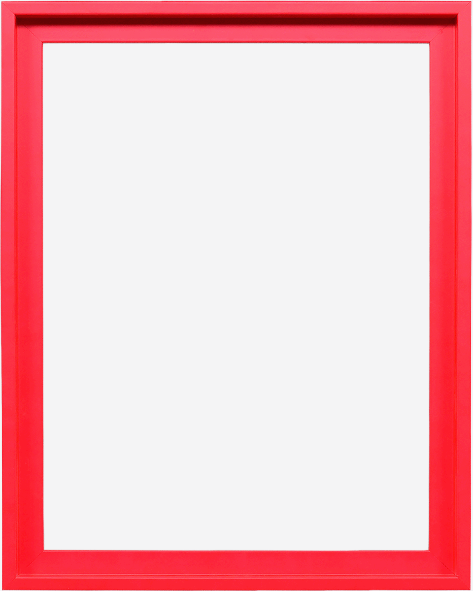 Moderner Schattenfugenrahmen Jill in knalligem Neon-Rot für Leinwandbilder, Frontansicht auf weißem Hintergrund.
