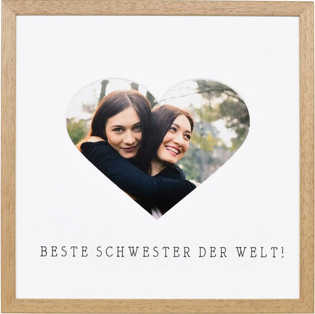 Bilderrahmen mit Herzausschnitt für die beste Schwester der Welt in der Farbe Eiche