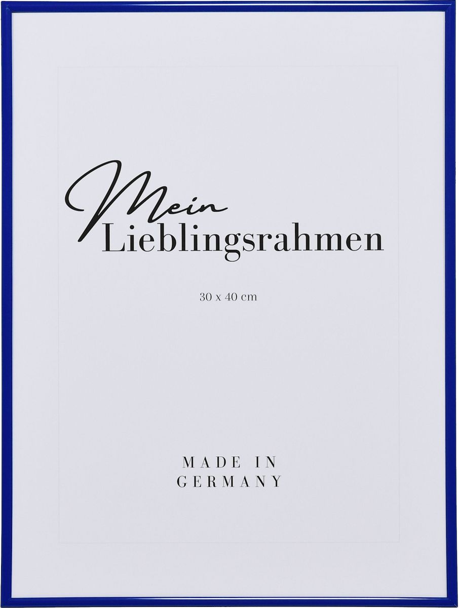 Frontansicht eines blauen, schmalen Kunststoffrahmens mit Halbrundprofil
