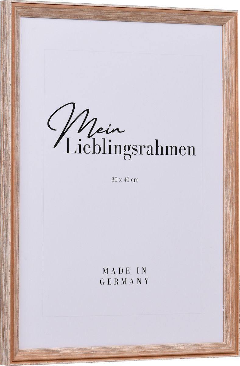 Seitenansicht eines braunen Holzrahmens im Used Look mit sichtbarer Holzstruktur
