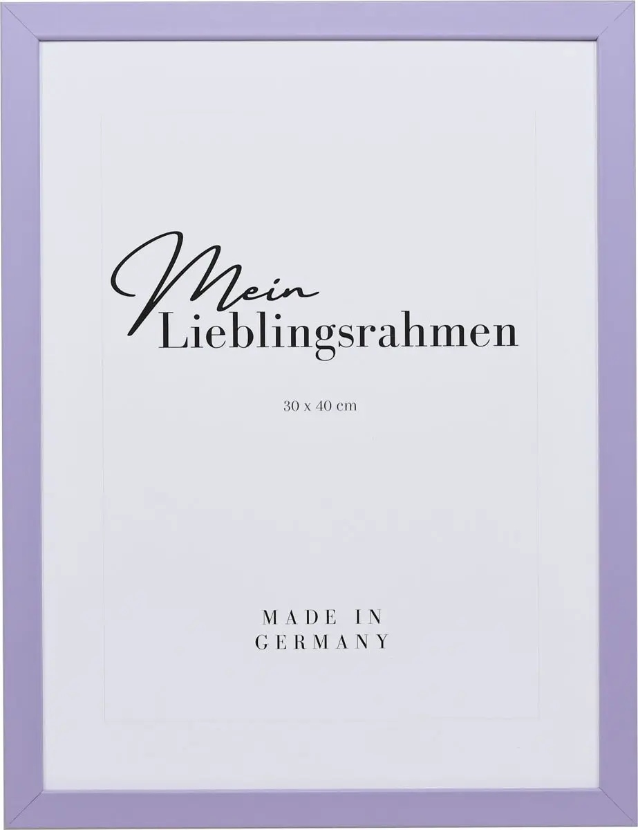 Frontansicht eines fliederfarbenen Bilderrahmens mit geschlossener, glatter Oberfläche und würfelförmigem Profil