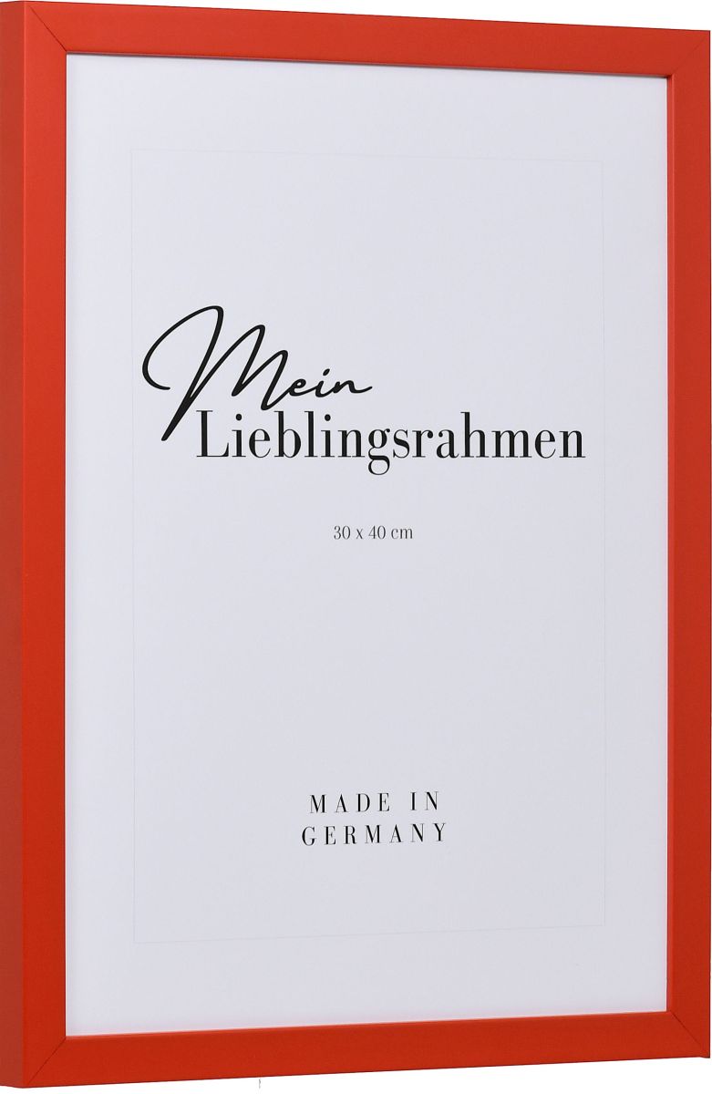 Seitenansicht eines roten Bilderrahmens mit geschlossener, glatter Oberfläche und würfelförmigem Profil
