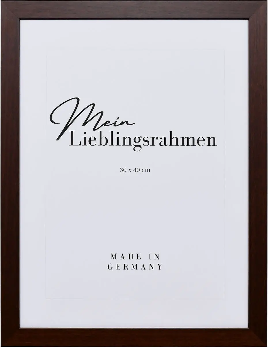 Frontansicht eines braunen Bilderrahmens mit sichtbarer Holzstruktur, glatter Oberfläche und kantigem, schlichtem Profil