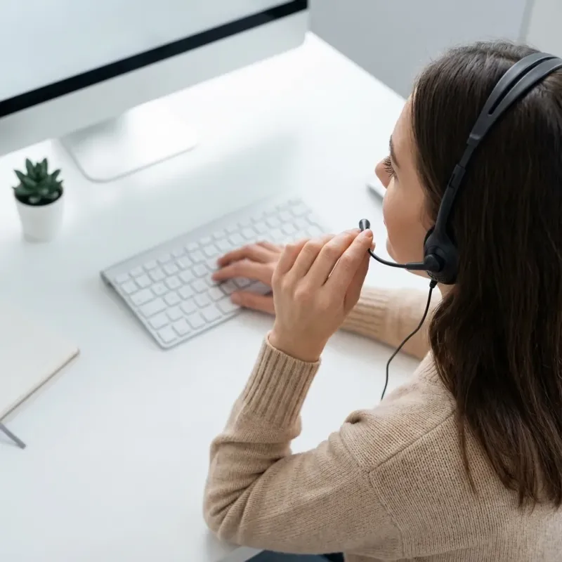 Mitarbeiterin im Kundenservice mit Headset